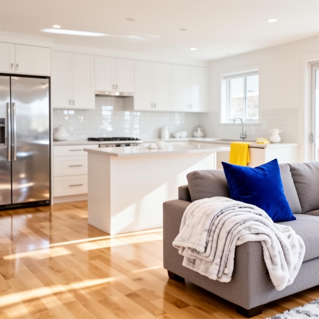 Commercial cleaning service - polished office floors and reception area